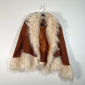 Altar'd State Brown and Cream Faux Fur Trim Jacket